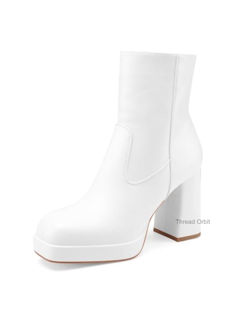 PU Leather Chunky Heeled Ankle Boots Square Toe Side Zipper Platform Booties